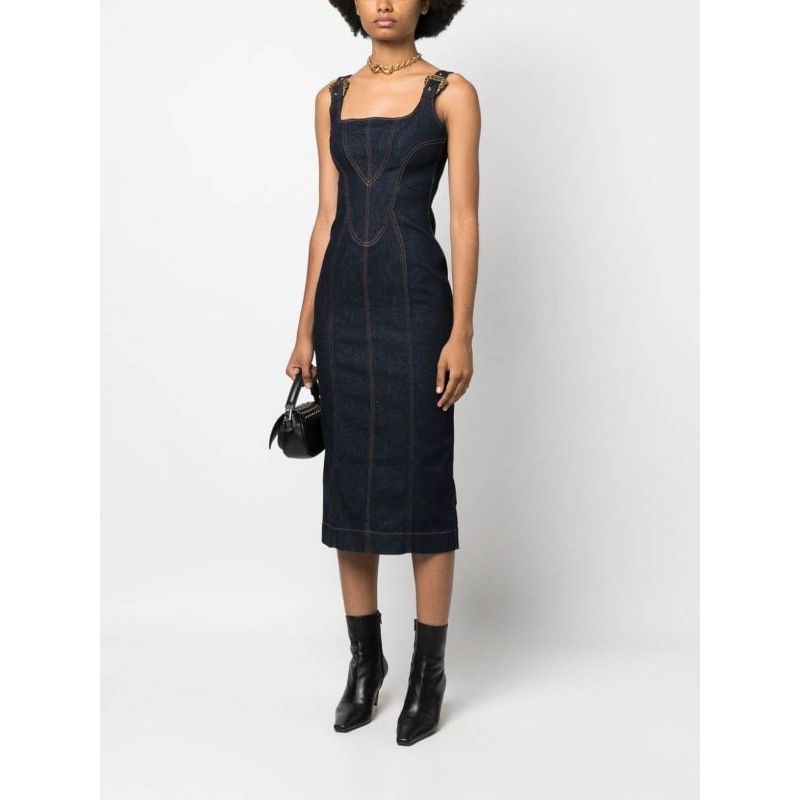 VERSACE JEANS COUTURE SQUARE-NECK COTTON DRESS - Yooto