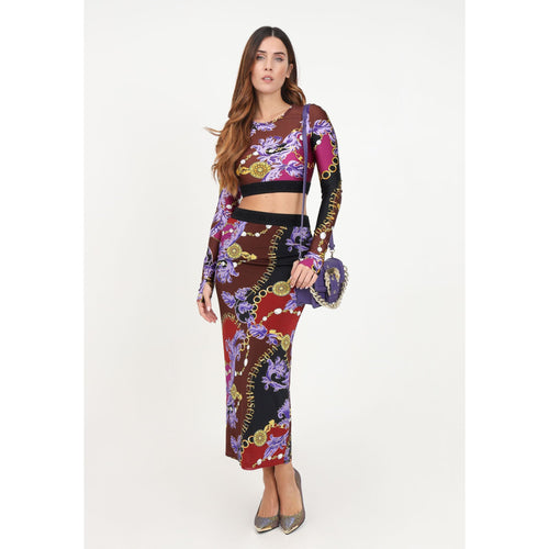 Load image into Gallery viewer, VERSACE JEANS COUTURE LONG BURGUNDY SKIRT WITH CHAIN PRINT - Yooto
