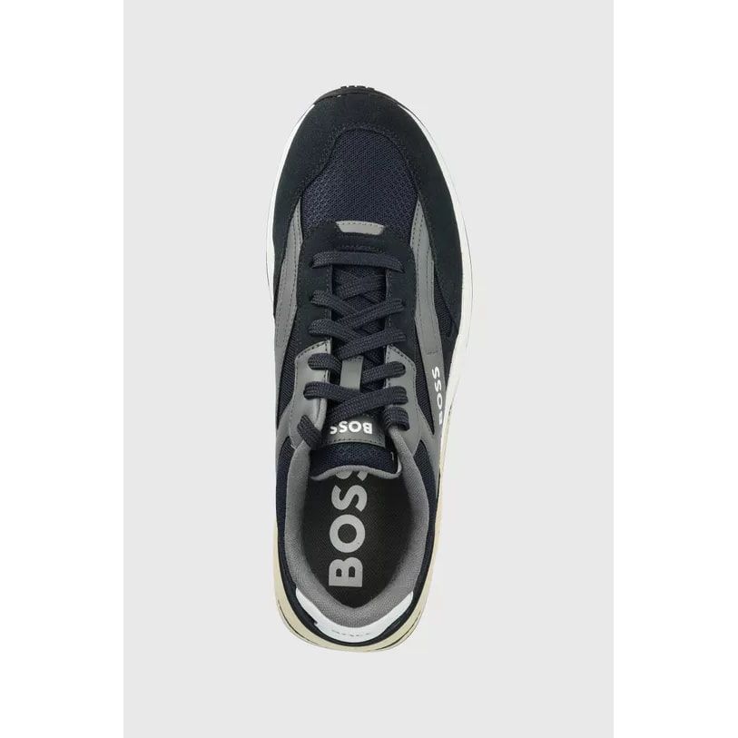 BOSS MIXED-MATERIAL LACE-UP TRAINERS WITH SUEDE TRIMS - Yooto