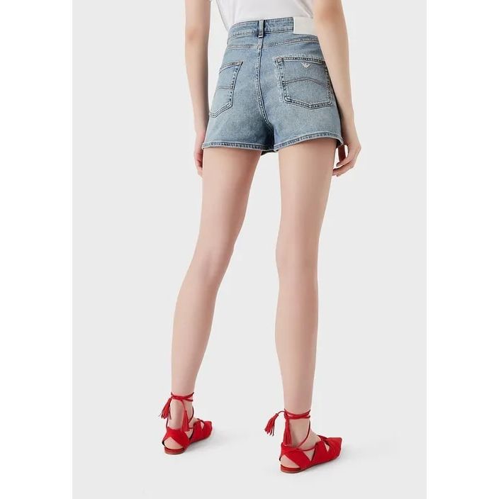 Slim-fit denim shorts with laser-cut logo - Yooto