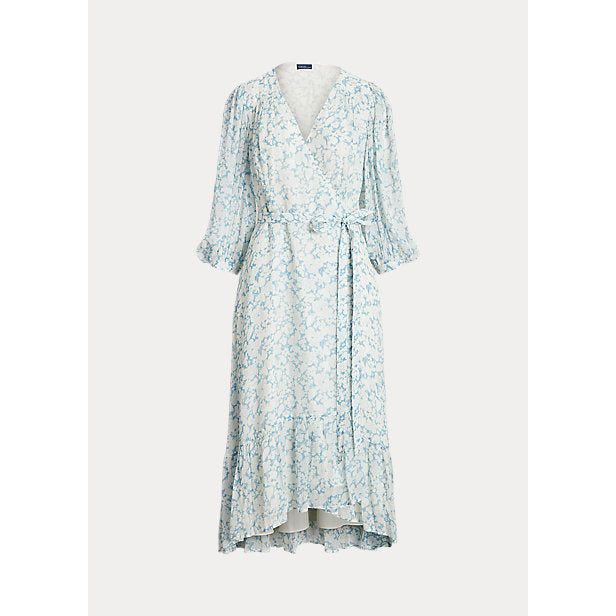 POLO RALPH LAUREN FLORAL CRINKLE GEORGETTE WRAP DRESS - Yooto