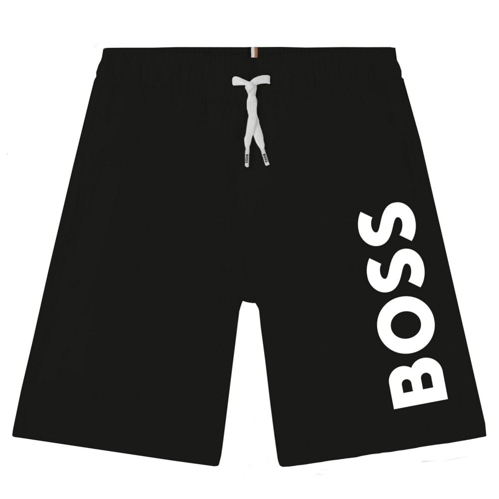 BOSS KIDS' SWIM SHORTS IN PEACHED FABRIC WITH CONTRAST LOGO - Yooto