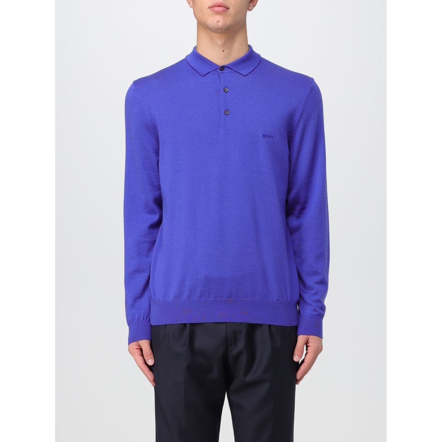 BOSS POLO SWEATER IN VIRGIN WOOL WITH EMBROIDERED LOGO - Yooto