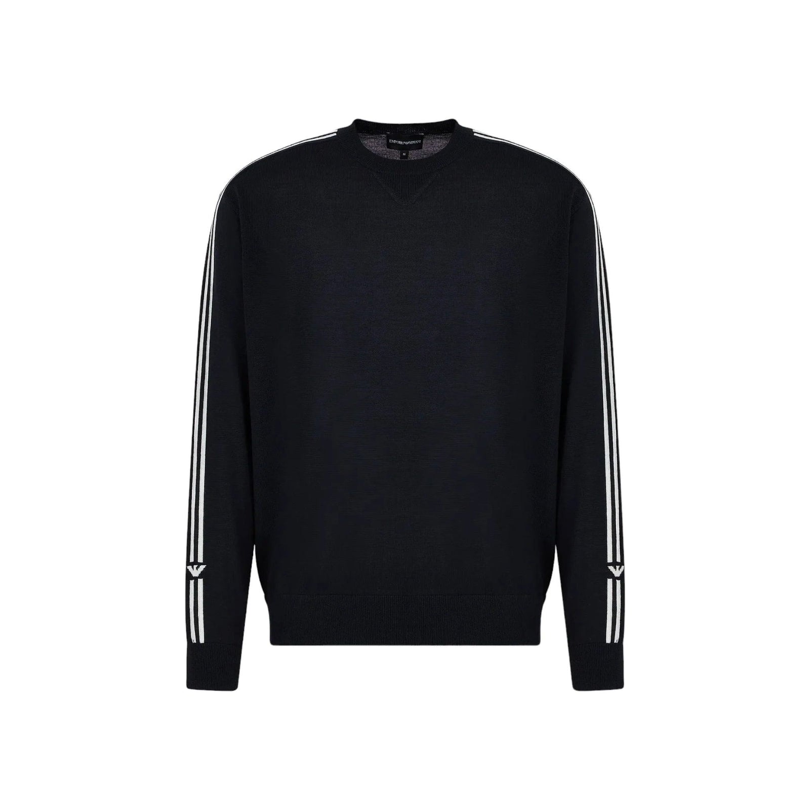 EMPORIO ARMANI PLAIN-KNIT VIRGIN-WOOL JUMPER WITH JACQUARD EAGLE LOGO - Yooto