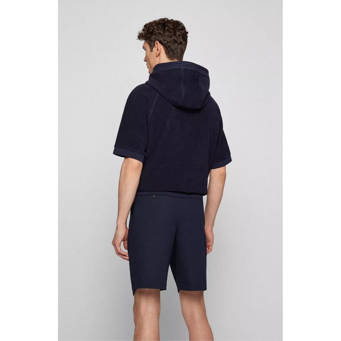 BOSS SHORT-SLEEVED HOODED SWEATSHIRT IN COTTON-TERRY TOWELLING - Yooto