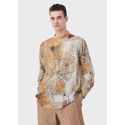 Load image into Gallery viewer, Tattoo-print muslin shirt with guru collar - Yooto
