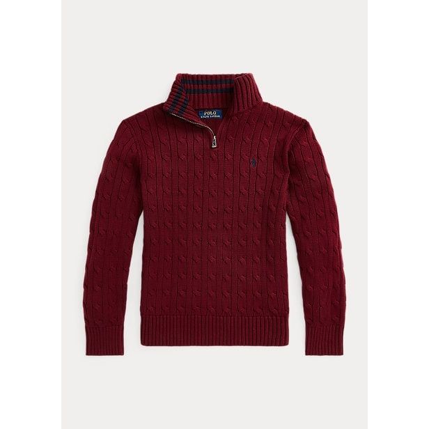 Polo Ralph Lauren Cable-Knit Cotton Quarter-Zip Sweater - Yooto