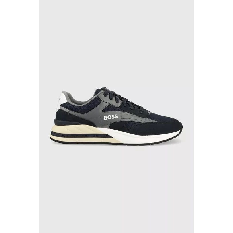 BOSS MIXED-MATERIAL LACE-UP TRAINERS WITH SUEDE TRIMS - Yooto