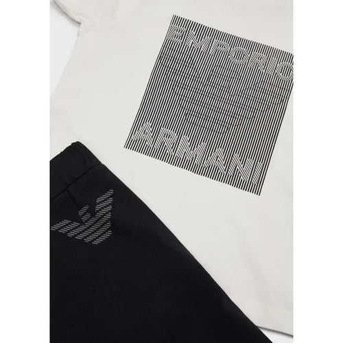 Load image into Gallery viewer, EMPORIO ARMANI  KIDS ORGANIC-JERSEY T-SHIRT AND BOARD SHORTS SET WITH OVERSIZED EAGLE WITH OP-ART STRIPES - Yooto

