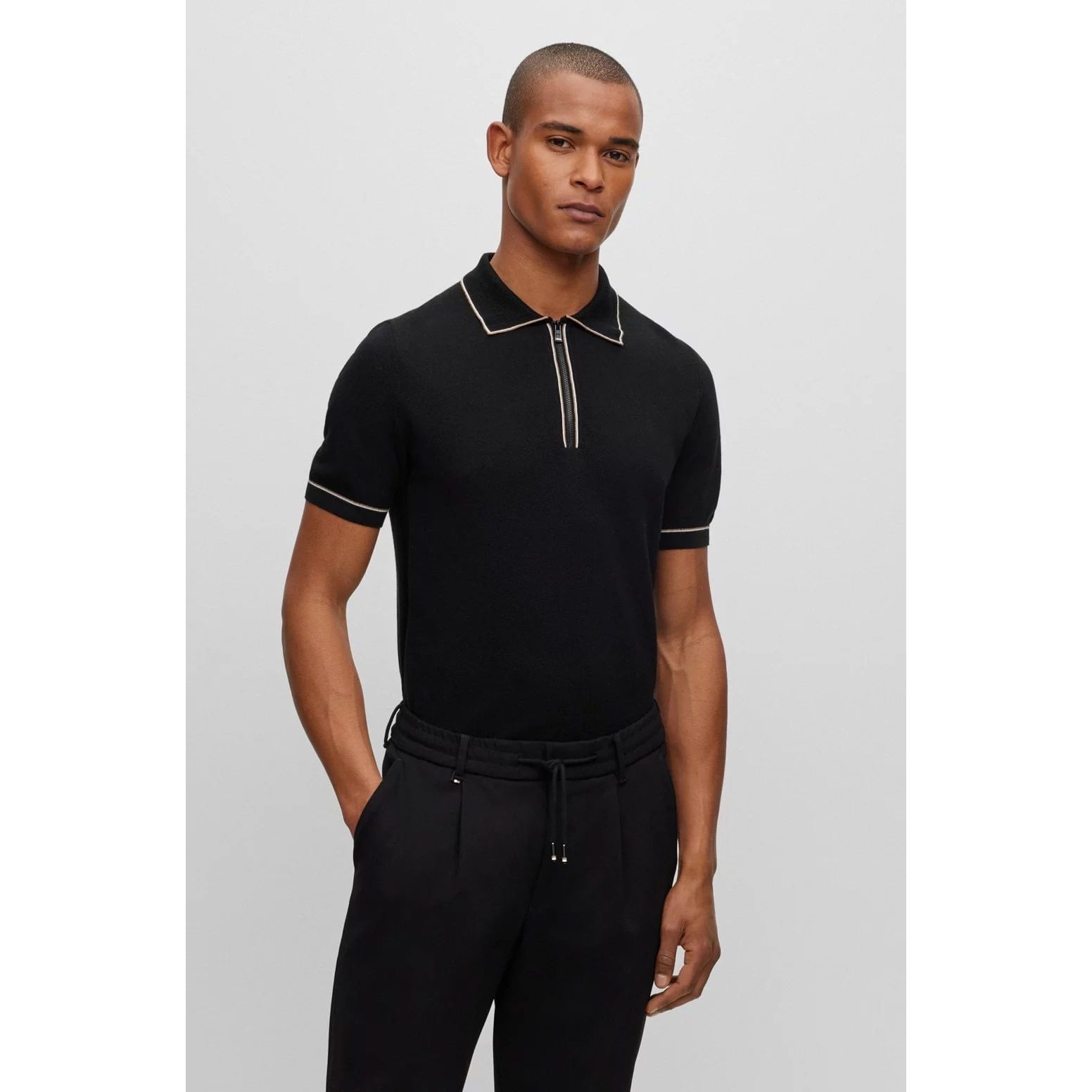 BOSS REGULAR-FIT POLO SWEATER WITH ZIP PLACKET - Yooto