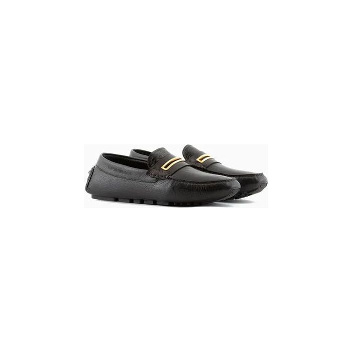EMPORIO ARMANI PEBBLED LEATHER DRIVING LOAFERS WITH STIRRUP BAR - Yooto