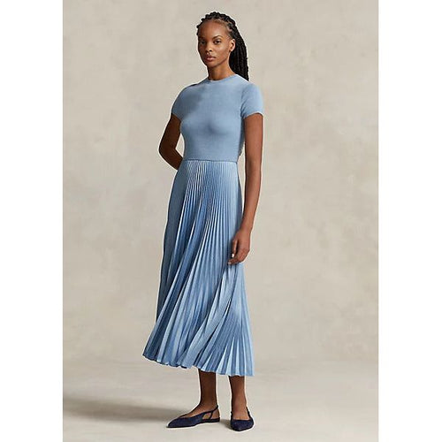 Blue pleated hotsell midi dress