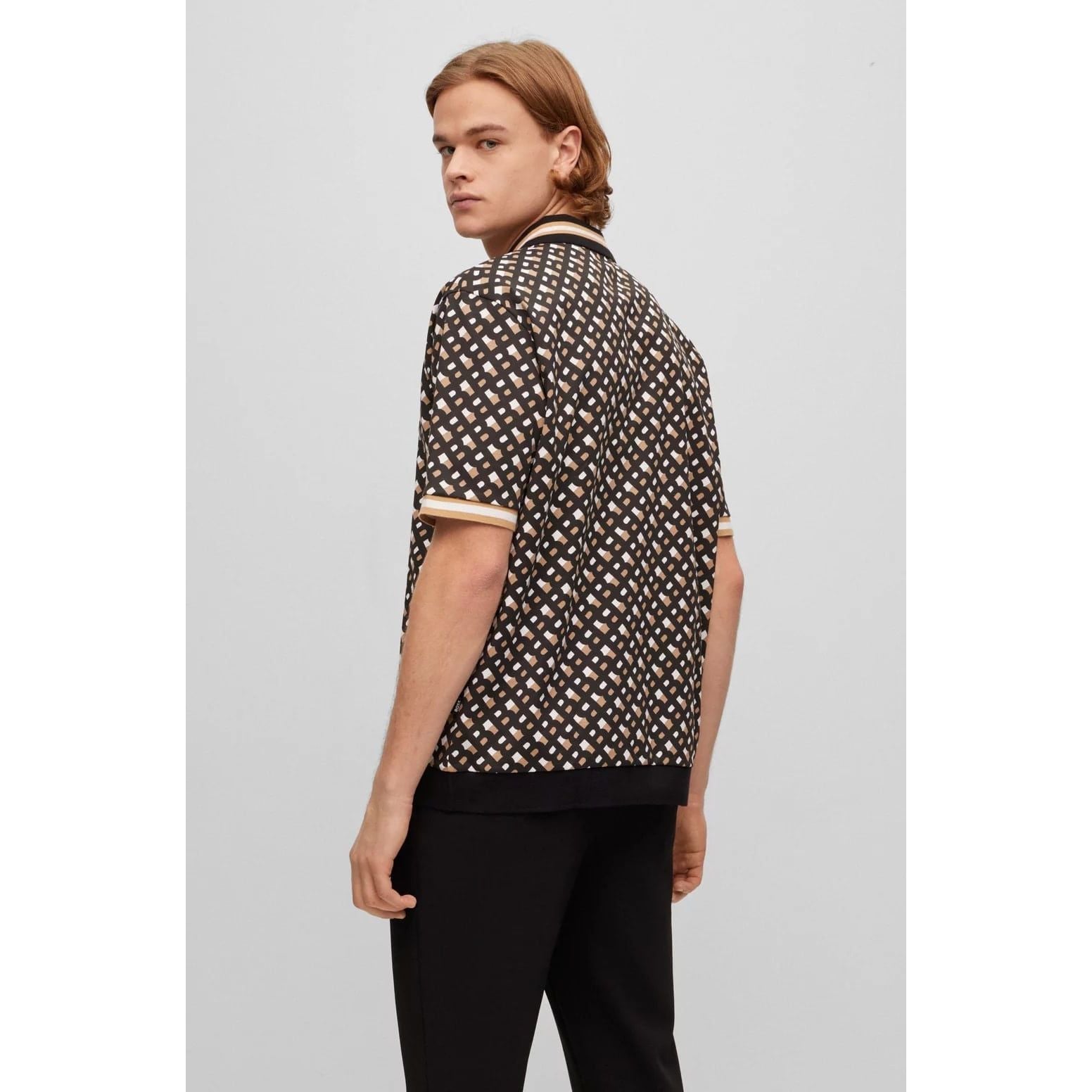 BOSS OVERSIZED-FIT MERCERISED-COTTON POLO SHIRT WITH PRINTED MONOGRAMS - Yooto