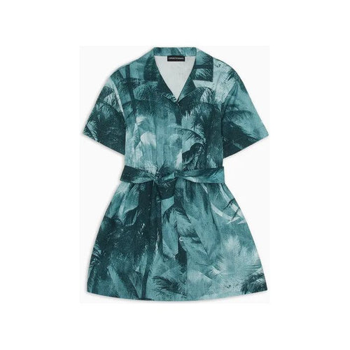 Load image into Gallery viewer, EMPORIO ARMANI KIDS ASV LYOCELL DRESS WITH SHORT SLEEVES AND ALL-OVER PALM-TREE PRINT - Yooto
