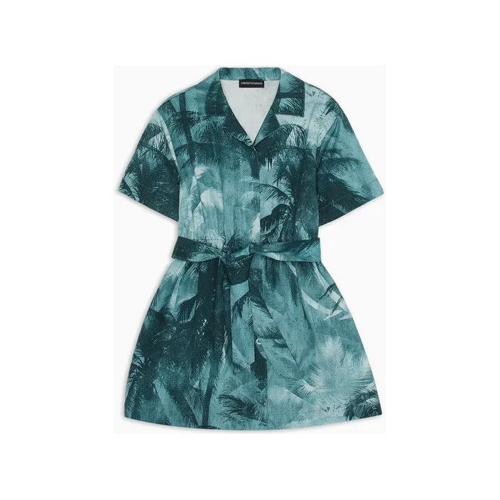 EMPORIO ARMANI KIDS ASV LYOCELL DRESS WITH SHORT SLEEVES AND ALL-OVER PALM-TREE PRINT - Yooto