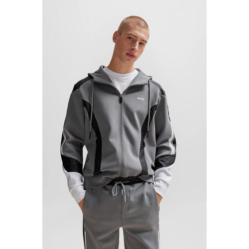 Load image into Gallery viewer, BOSS MIXED-MATERIAL RELAXED-FIT HOODIE WITH LOGO PRINT - Yooto
