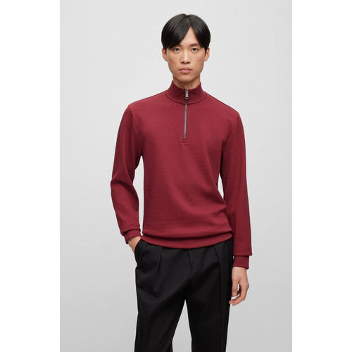 Load image into Gallery viewer, BOSS ZIP-NECK SWEATSHIRT IN MERCERIZED COTTON JACQUARD - Yooto
