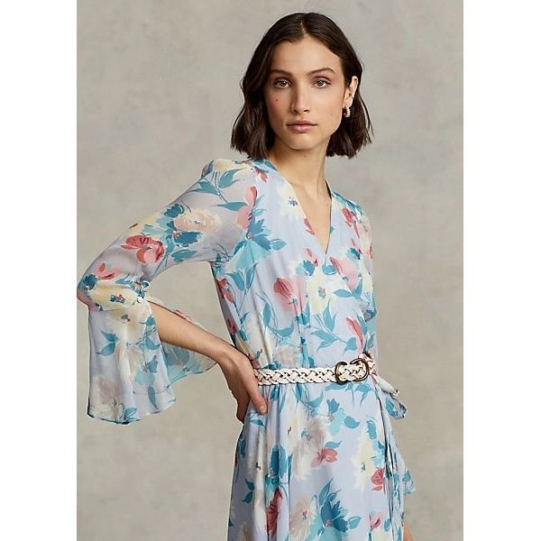 Polo Ralph Lauren Floral Crinkled Georgette Wrap Dress - Yooto