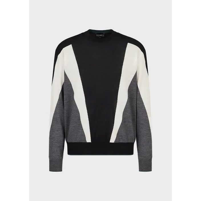 EMPORIO ARMANI VIRGIN-WOOL JUMPER WITH INTARSIA GRAPHIC DESIGN - Yooto