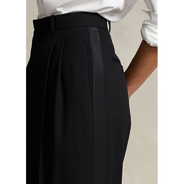 Polo Ralph Lauren Pleated Wool Wide-Leg Tuxedo Trouser - Yooto