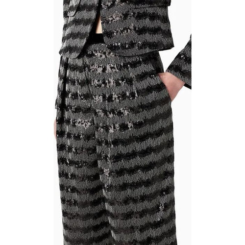 Load image into Gallery viewer, EMPORIO ARMANI CHEVRON MOTIF TROUSERS WITH ALL-OVER SEQUINS AND VELVET PEPLUM - Yooto
