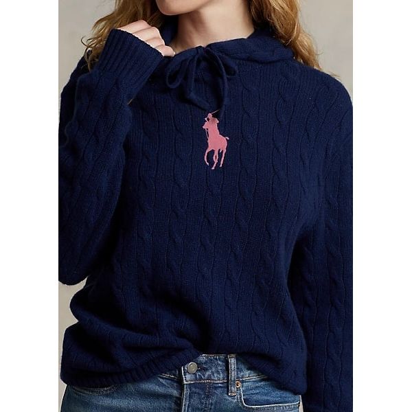 POLO RALPH LAUREN PINK PONY CABLE CASHMERE HOODED JUMPER - Yooto