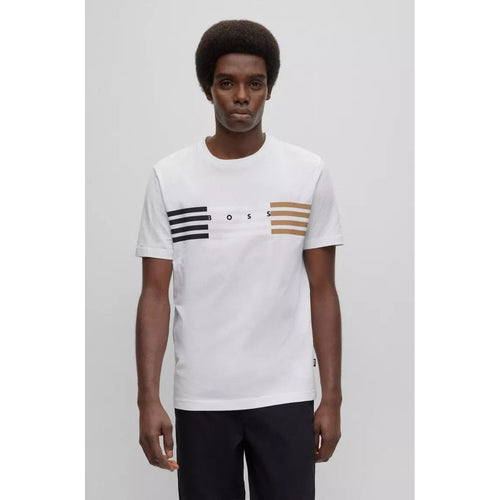 Load image into Gallery viewer, BOSS REGULAR-FIT COTTON-JERSEY T-SHIRT WITH STRIPES AND LOGO - Yooto
