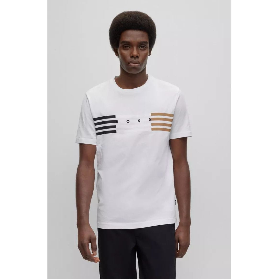 BOSS REGULAR-FIT COTTON-JERSEY T-SHIRT WITH STRIPES AND LOGO - Yooto