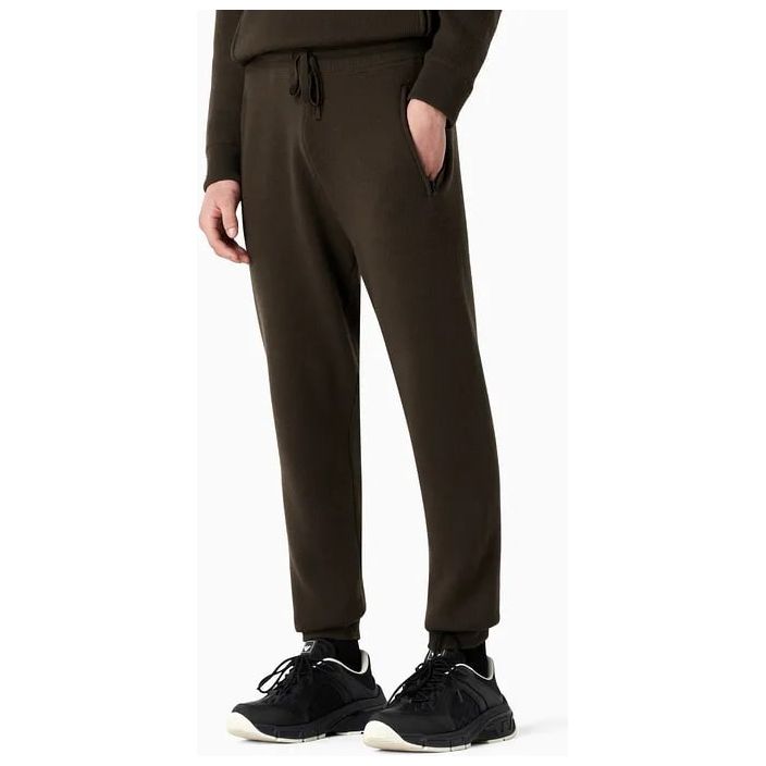 EMPORIO ARMANI TRAVEL ESSENTIAL FLEECE STITCH VIRGIN WOOL KNITTED JOGGER TROUSERS - Yooto
