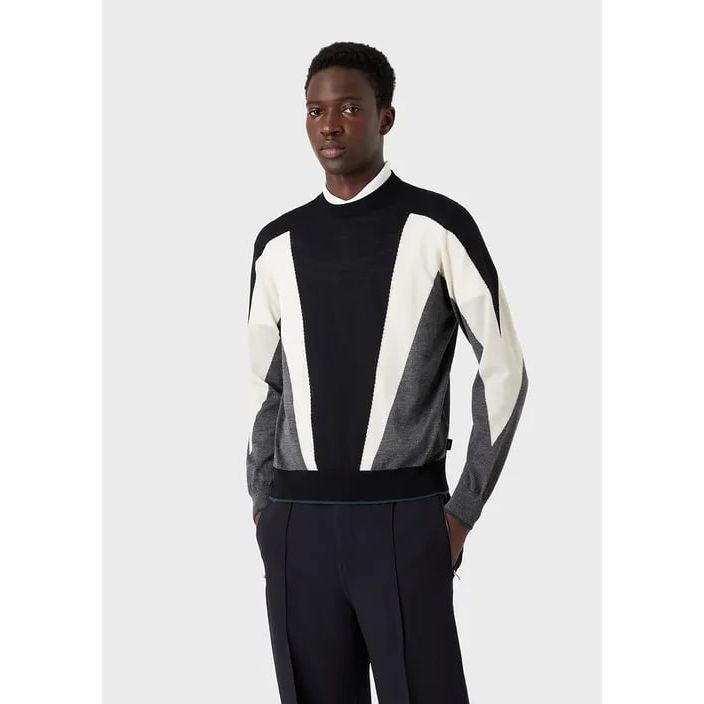 EMPORIO ARMANI VIRGIN-WOOL JUMPER WITH INTARSIA GRAPHIC DESIGN - Yooto