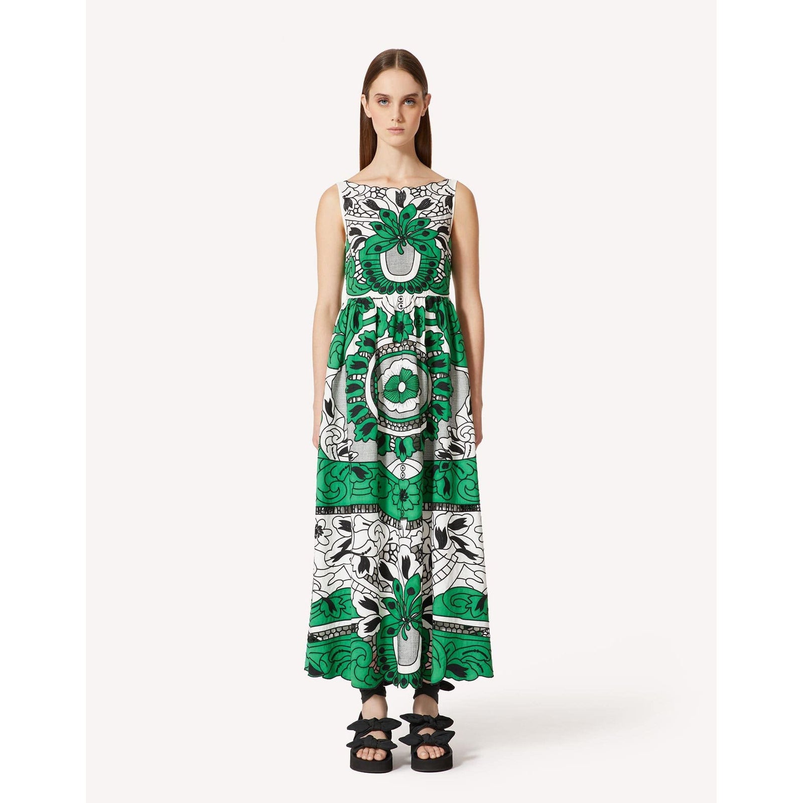 RED VALENTINO COTTON DRESS WITH FLORAL CUT-OUT EMBROIDERY - Yooto