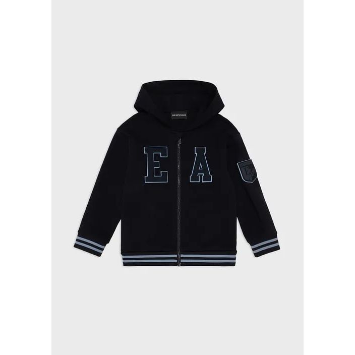 EMPORIO ARMANI KIDS HOODED ZIP-UP SWEATSHIRT WITH OVERSIZED EA PATCH - Yooto