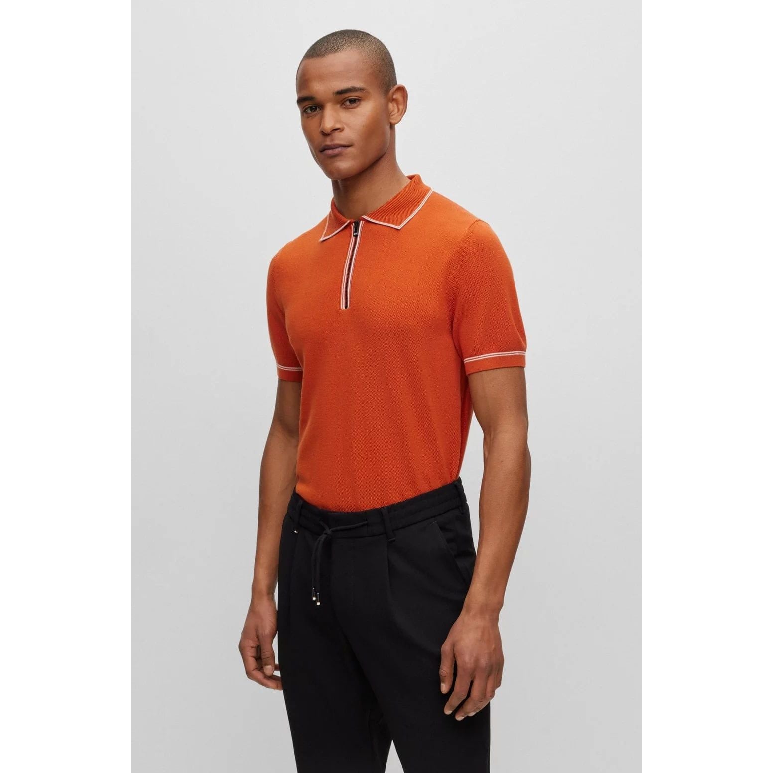 BOSS REGULAR-FIT POLO SWEATER WITH ZIP PLACKET - Yooto