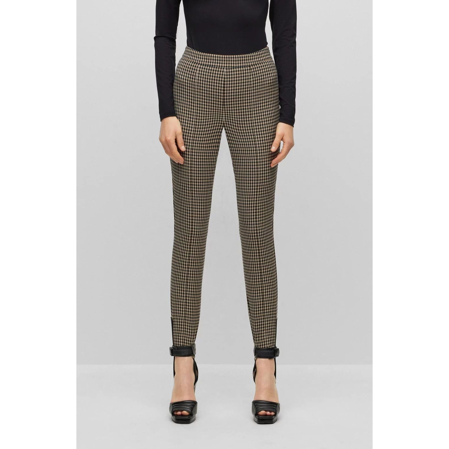 BOSS SLIM-FIT CHECKED TROUSERS WITH STIRRUP HEMS - Yooto