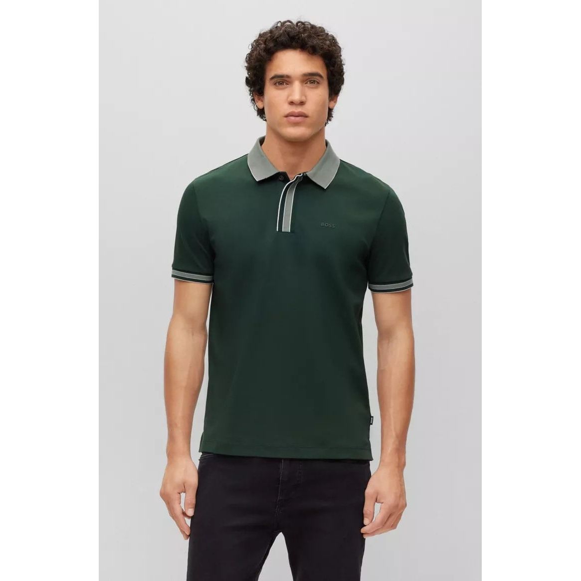 BOSS INTERLOCK-COTTON POLO SHIRT WITH CONTRAST TIPPING - Yooto