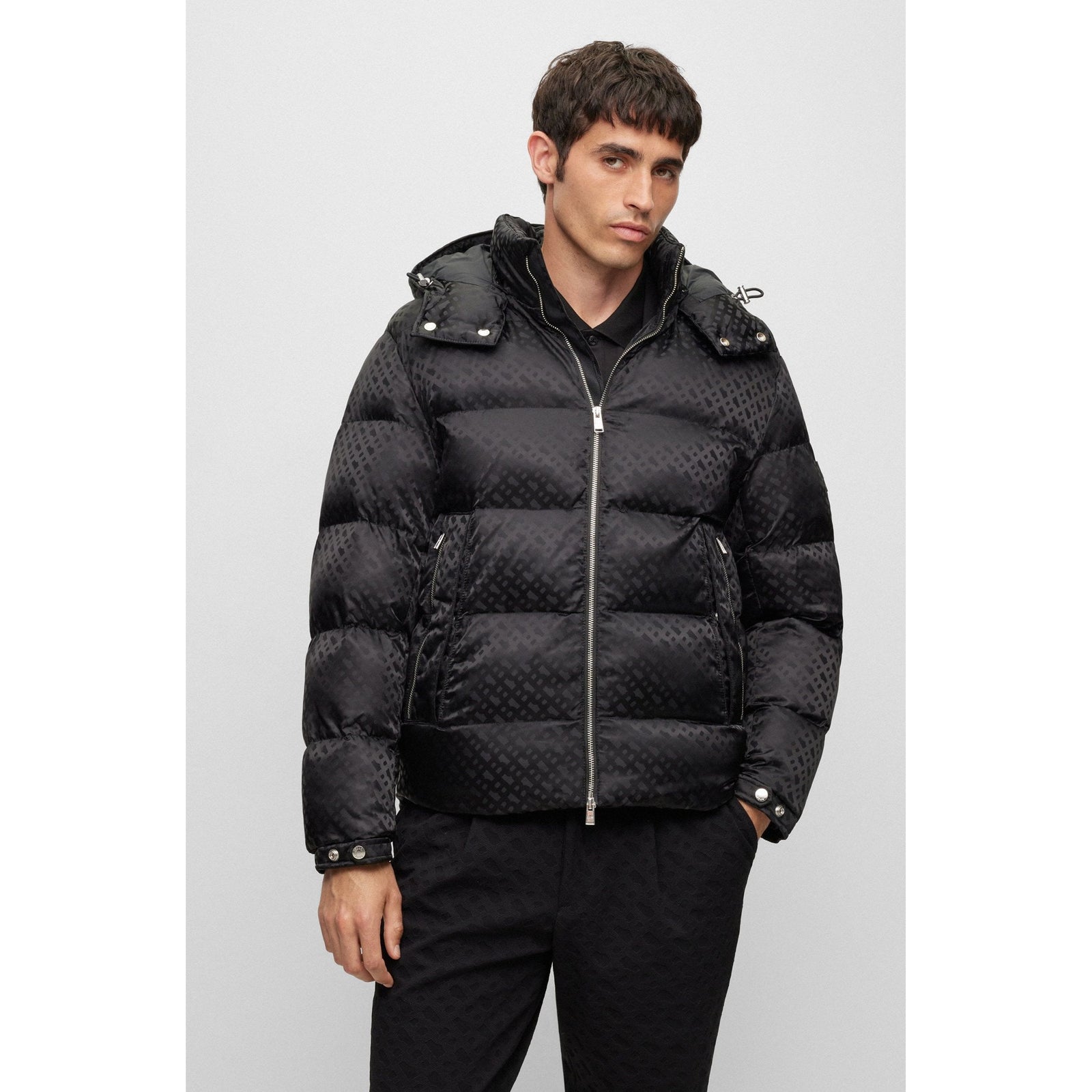 BOSS MONOGRAM-JACQUARD WATER-REPELLENT PADDED JACKET WITH HOOD - Yooto