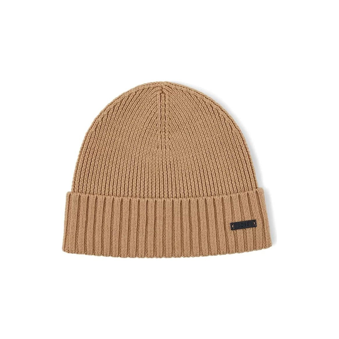 BOSS VIRGIN-WOOL BEANIE HAT WITH FAUX-LEATHER LOGO PATCH - Yooto