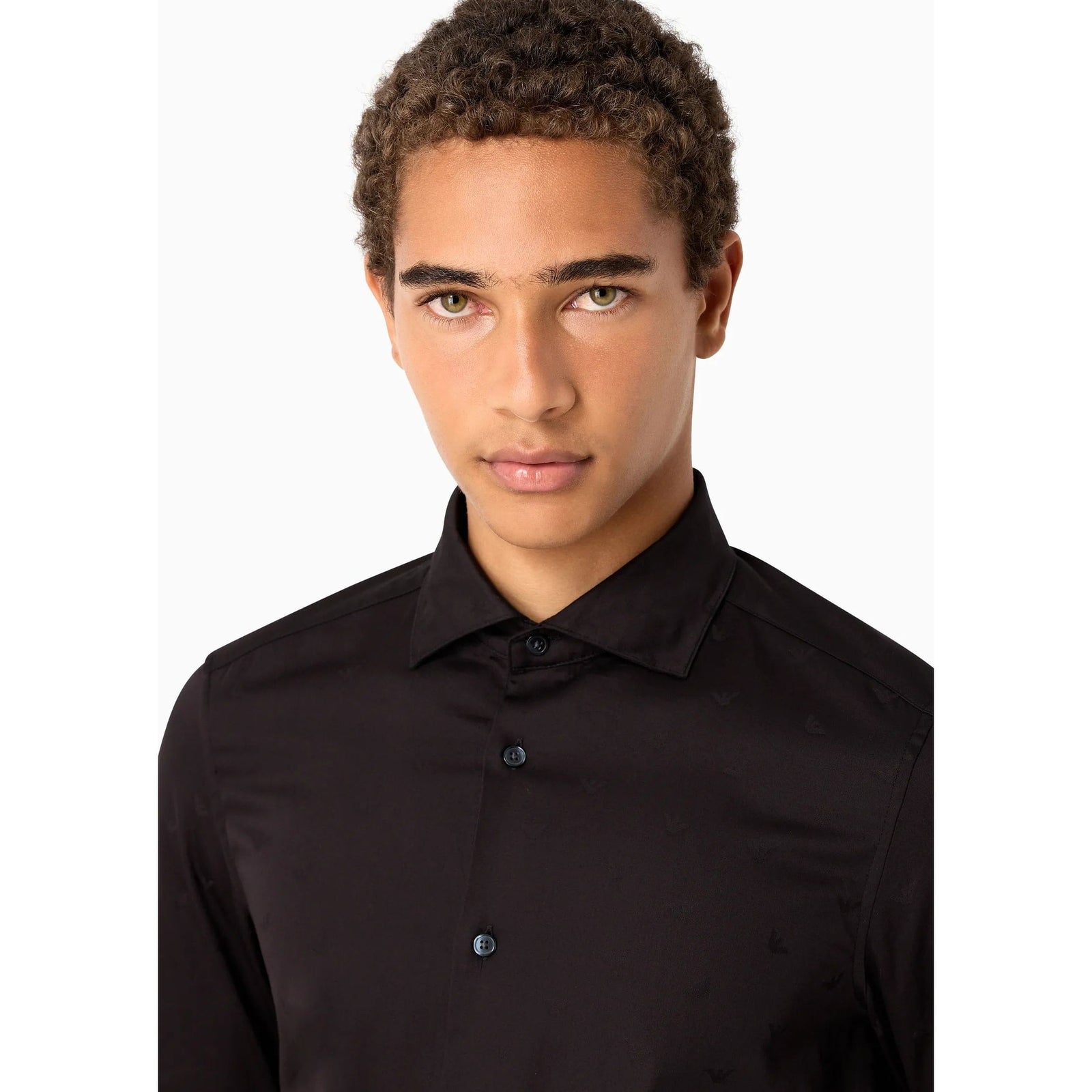 EMPORIO ARMANI LYOCELL BLEND SHIRT WITH ALL-OVER ARMANI SUSTAINABILITY VALUES JACQUARD LOGO PATTERN - Yooto