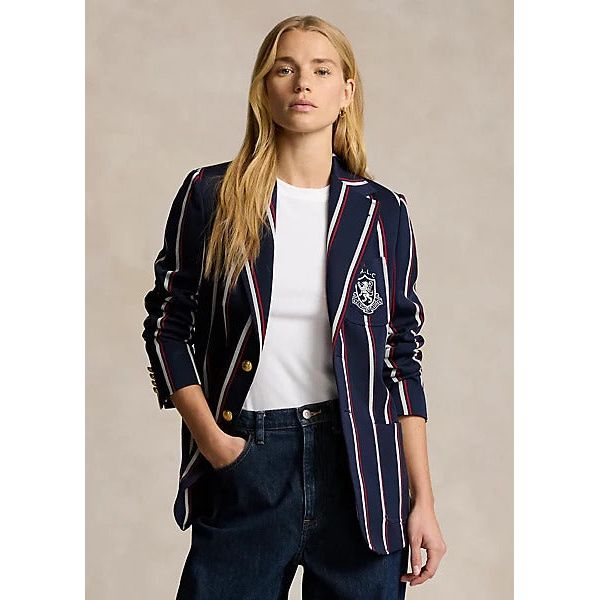 POLO RALPH LAUREN CREST-PATCH STRIPED BLAZER - Yooto