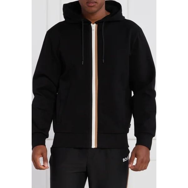 BOSS COTTON-BLEND HOODIE WITH SIGNATURE-STRIPE ZIP FRONT - Yooto