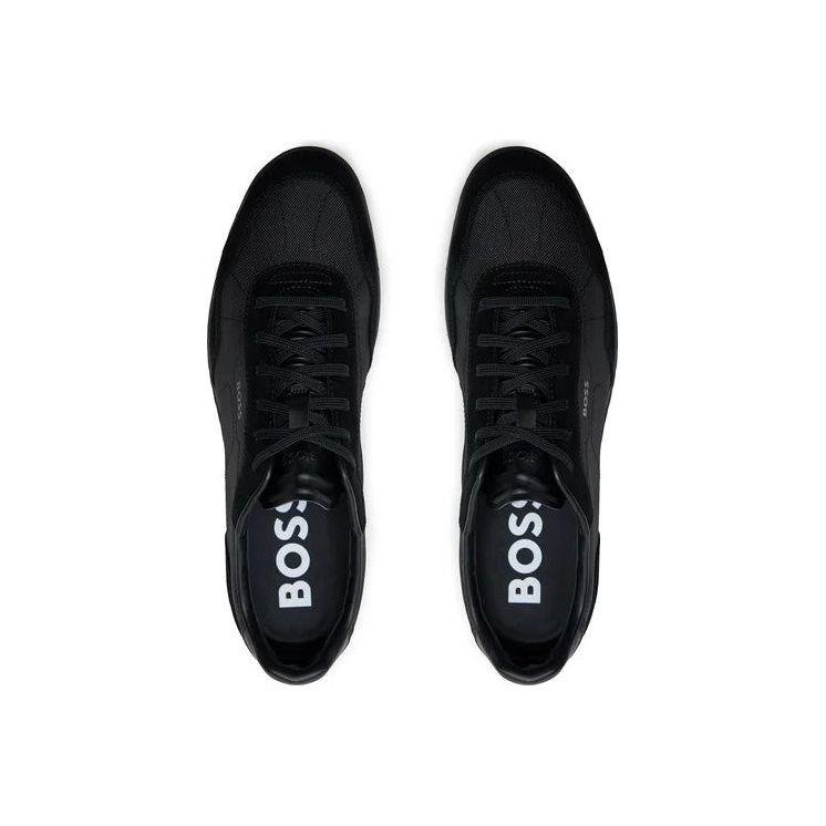 BOSS TEXTURED-FABRIC LACE-UP TRAINERS WITH SUEDE TRIMS - Yooto