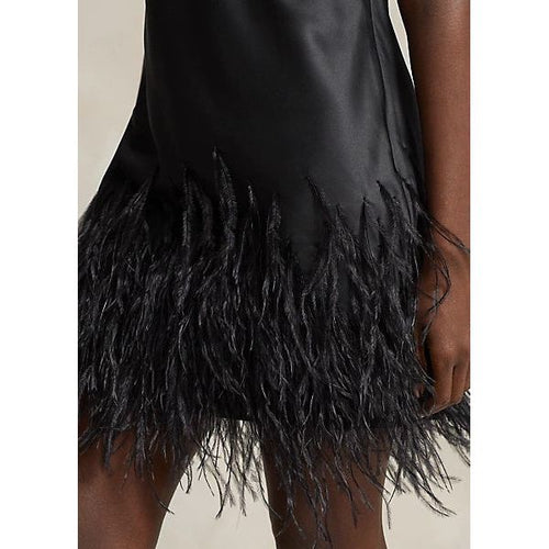 Load image into Gallery viewer, POLO RALPH LAUREN FEATHER-TRIM SATIN COCKTAIL DRESS - Yooto
