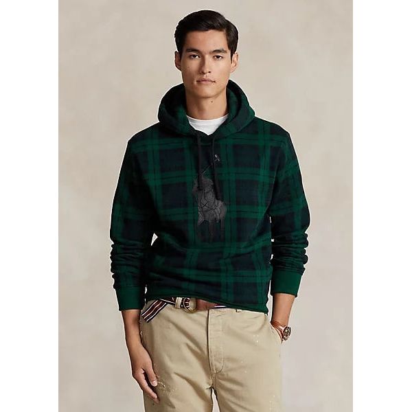 POLO RALPH LAUREN LEATHER-PONY PLAID FLEECE HOODIE - Yooto