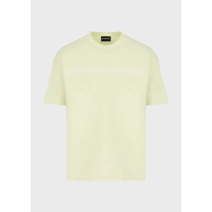 EMPORIO ARMANI HEAVY JERSEY T-SHIRT WITH EMPORIO ARMANI EMBROIDERY IN A MILITARY FONT - Yooto