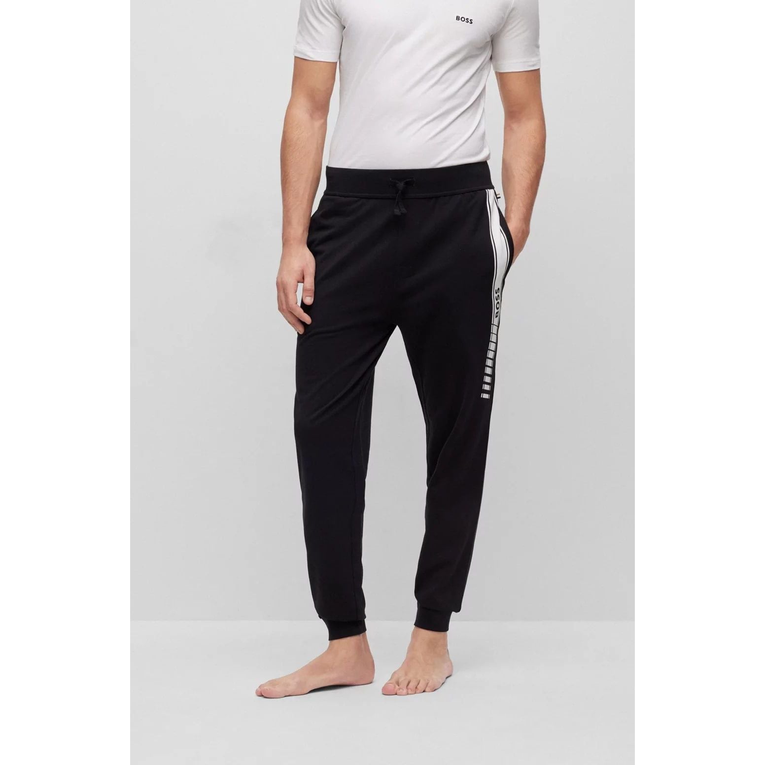 BOSS ORGANIC-COTTON TRACKSUIT BOTTOMS WITH STRIPES AND LOGO - Yooto