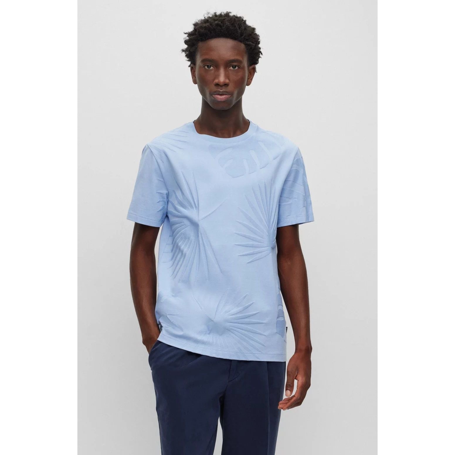 BOSS MERCERISED-COTTON T-SHIRT WITH HAWAIIAN-INSPIRED TONAL JACQUARD - Yooto