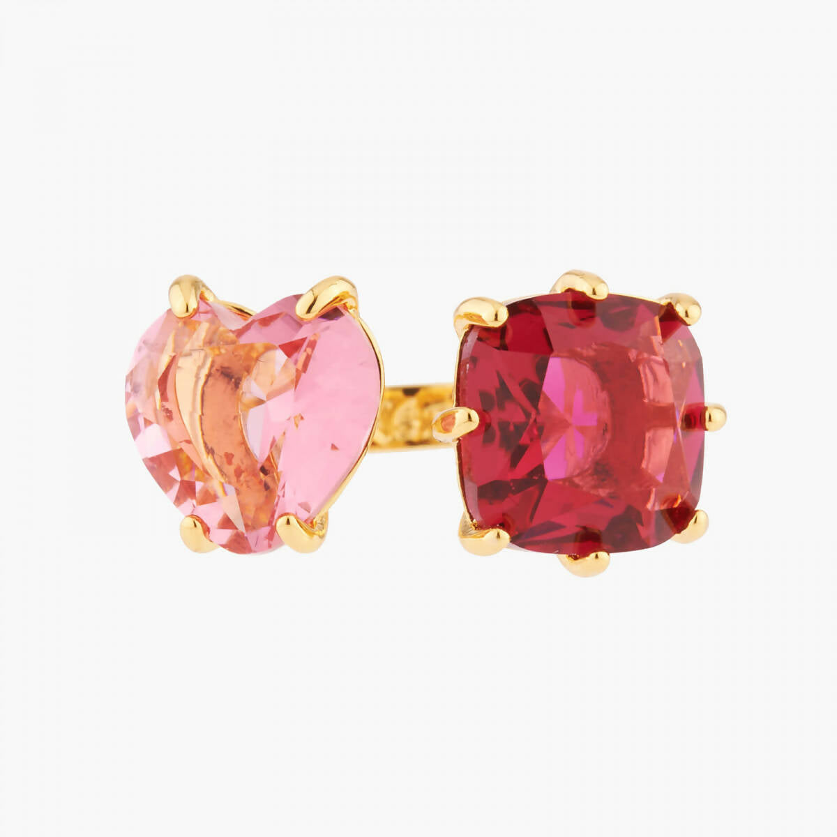 HEART SHAPED PINK PEACH AND RED SQUARE STONES LA DIAMANTINE MULTICOLOURED YOU AND I RING - Yooto