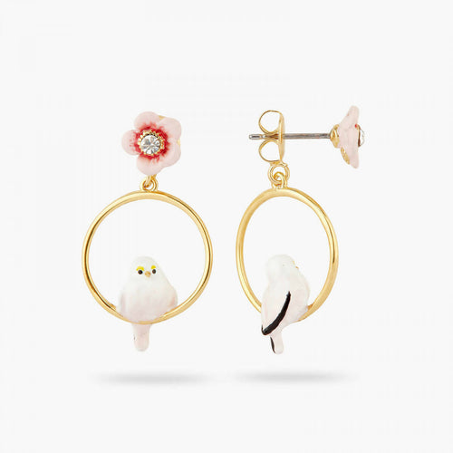 Load image into Gallery viewer, LONG-TAILED TIT AND ROSE HIP ASYMMETRICAL POST HOOP EARRINGS - Yooto
