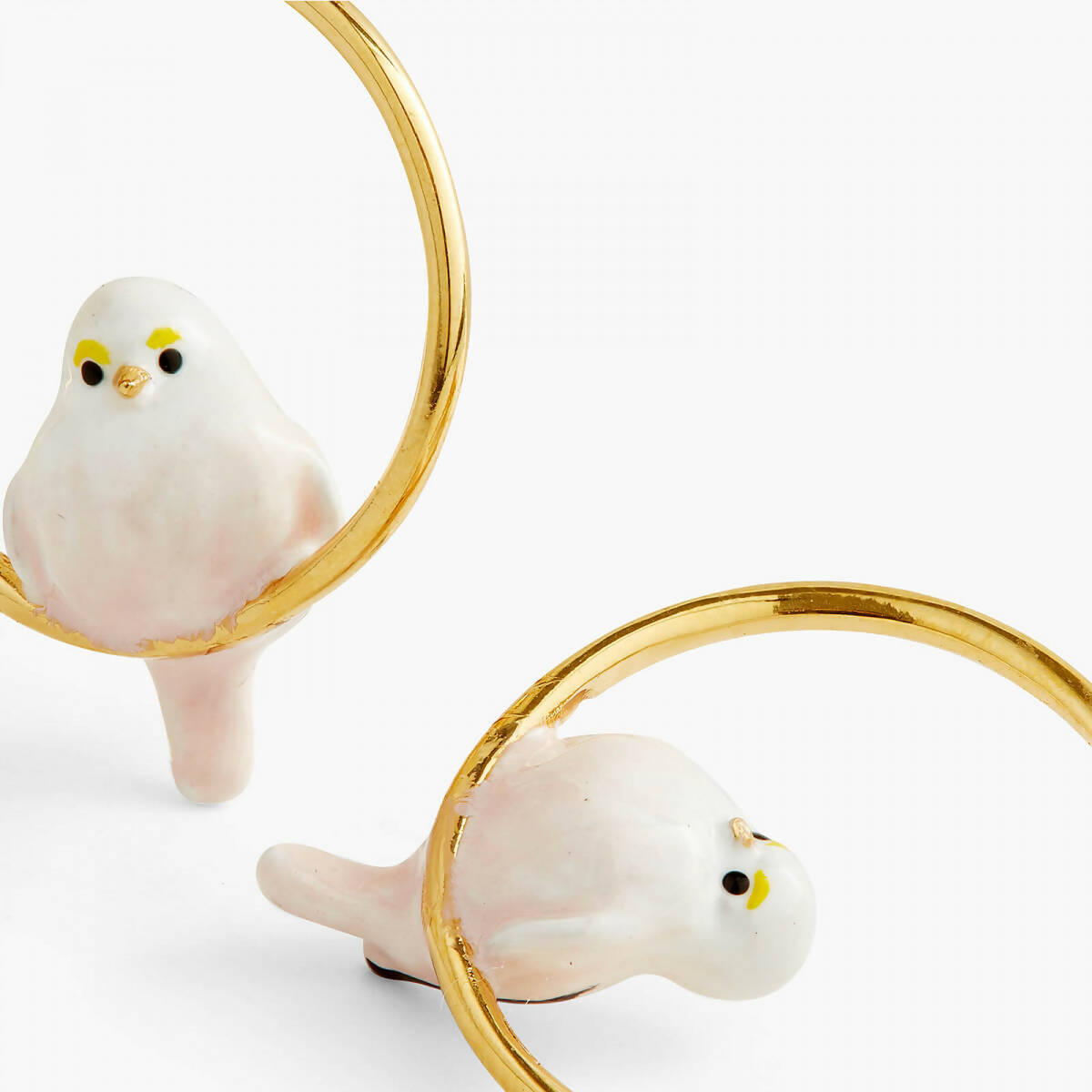 LONG-TAILED TIT AND ROSE HIP ASYMMETRICAL POST HOOP EARRINGS - Yooto