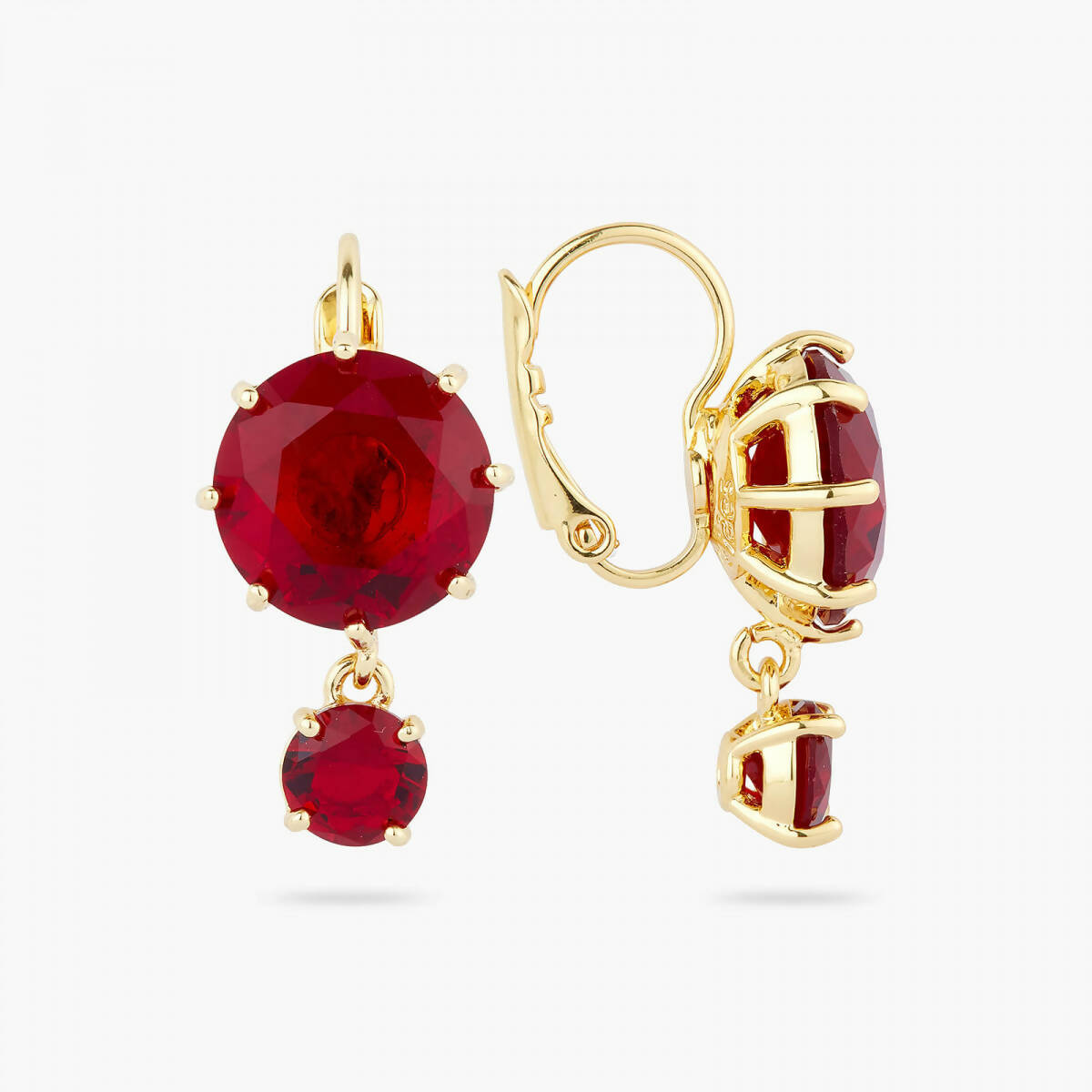 GARNET RED DIAMANTINE 2 STONE POST EARRINGS - Yooto